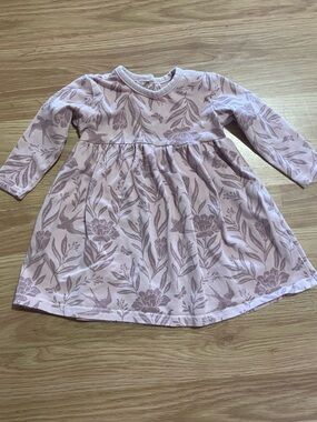 Long-Sleeve Pink Floral Gathered Waist Kids Dress